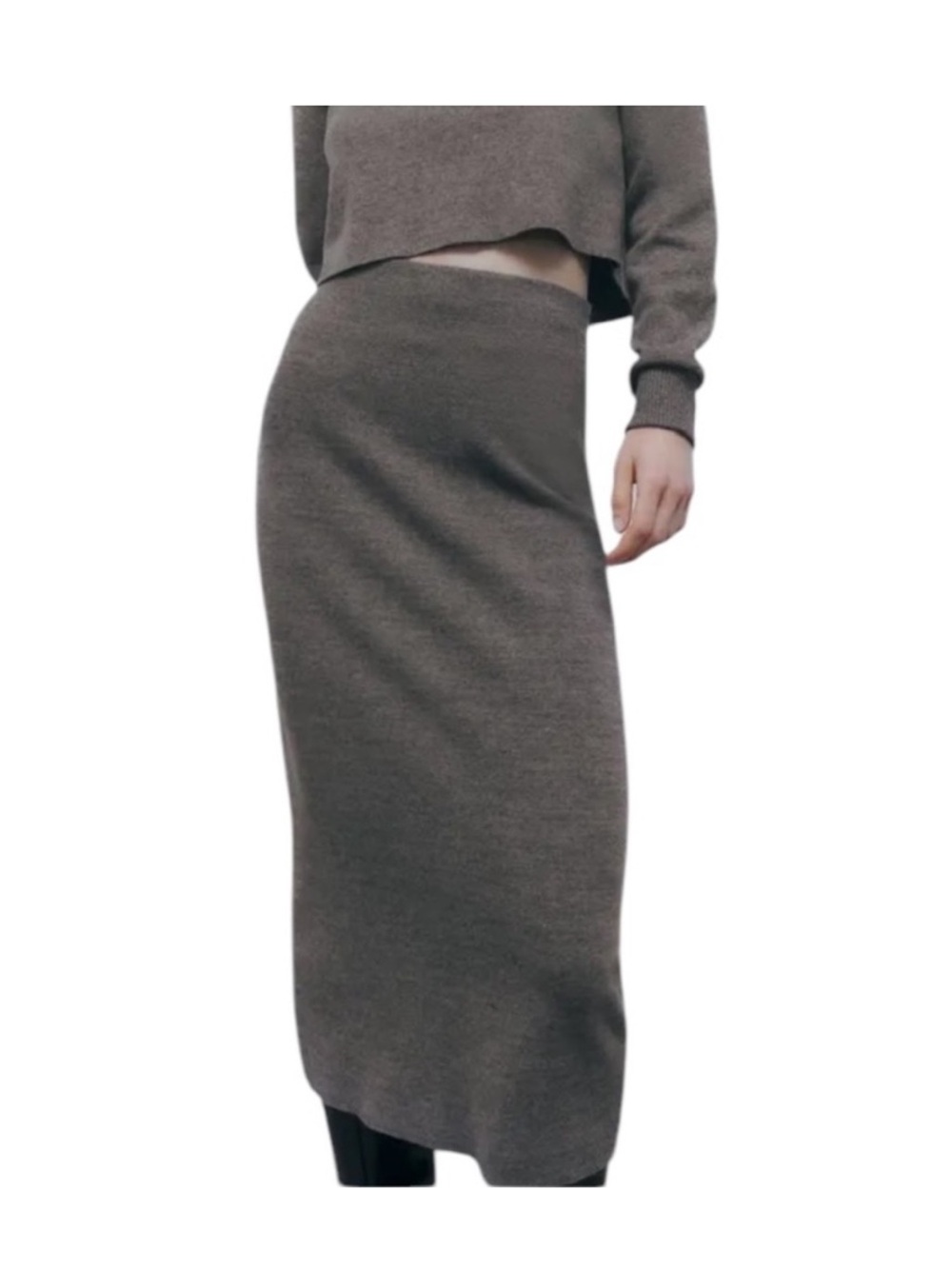 Zara Heather Grey Midi Knit Skirt